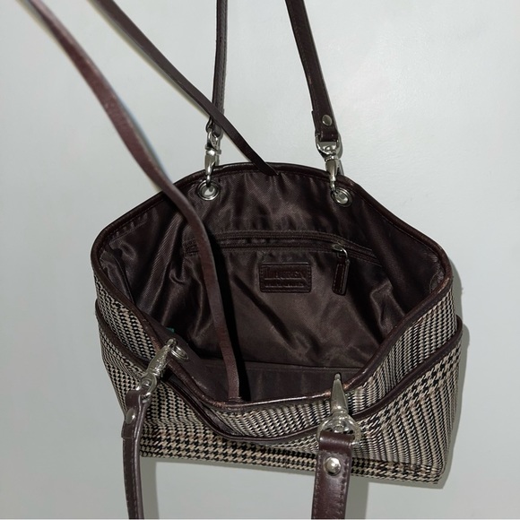 Ralph Lauren Vintage Mini Tote  Bag Beige‎ Brown Houndstooth Tartan Plaid Purse - Picture 5 of 12